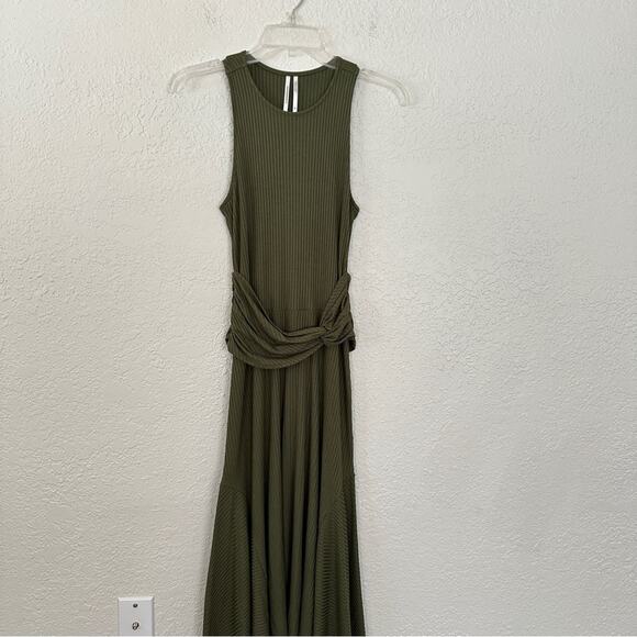 Anthropologie Kingsolver Ribbed Army Green Midi Dress XS - Picture 3 of 6